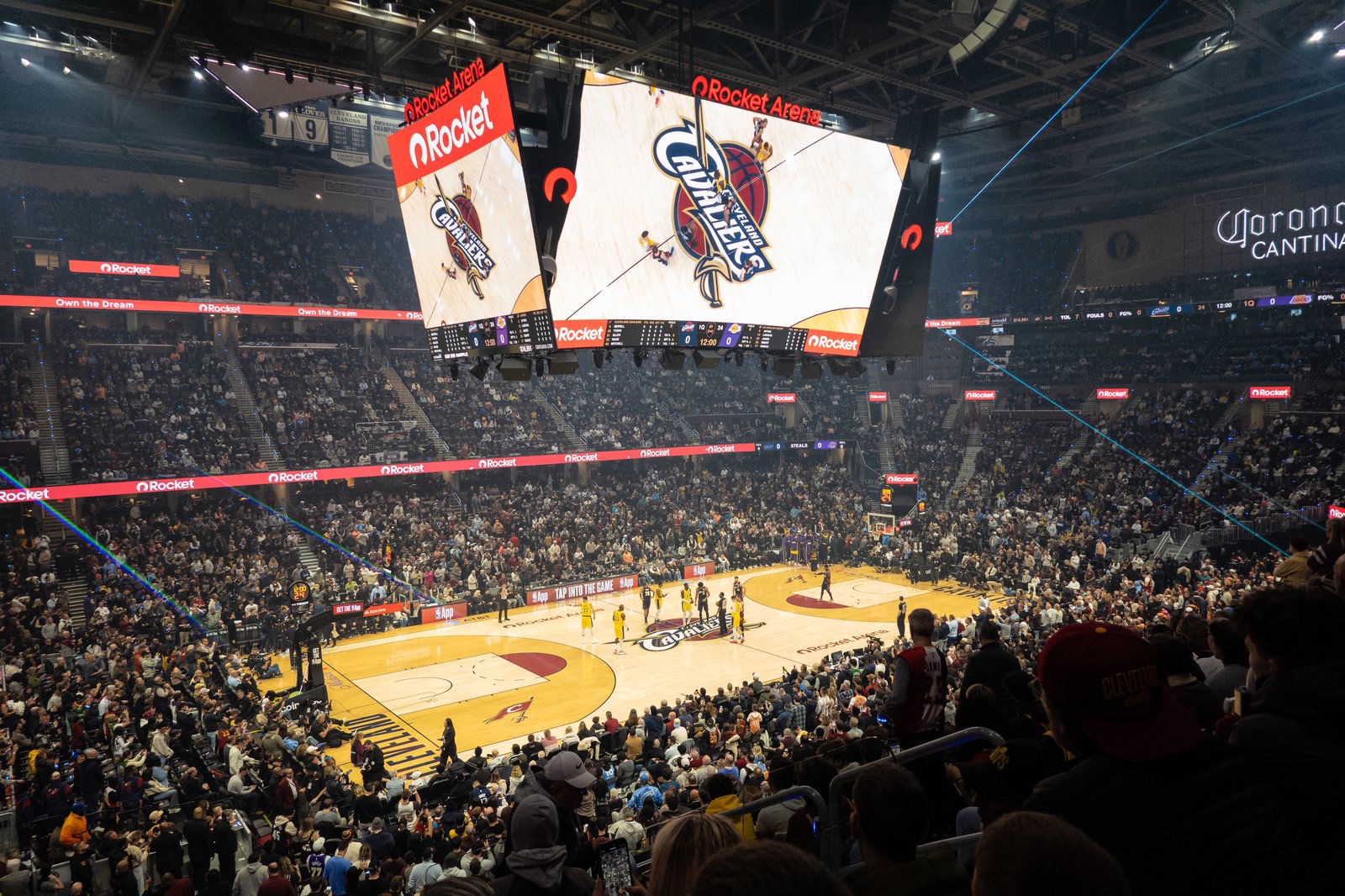 Tip-off between the Cleveland Cavaliers and Los Angeles Lakers at Rocket Arena